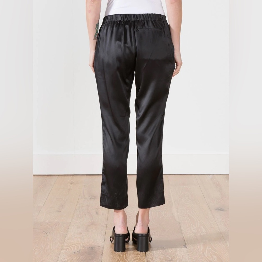 6397 Black 100% Silk Pull-On Crop Straight Leg‎ Pants Size Small - Picture 2 of 10